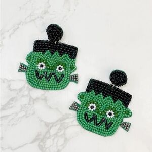Green and Black Beaded Earrings